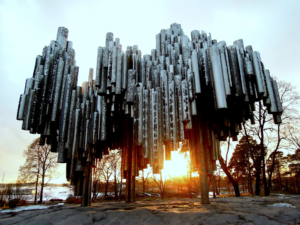 Sibelius monumnet Helsinki showing organ pipes that are tree trunks of the forest